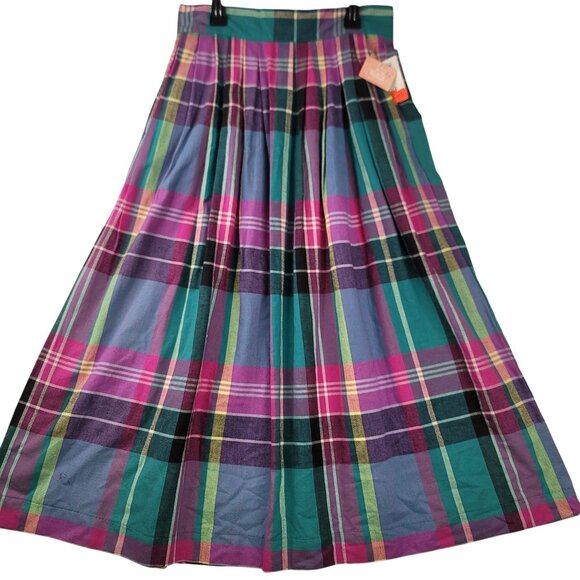 Vintage 90s Woolrich Pleated Plaid Skirt Size 12 Teal Purple Pink Tartan Pattern - Picture 1 of 9